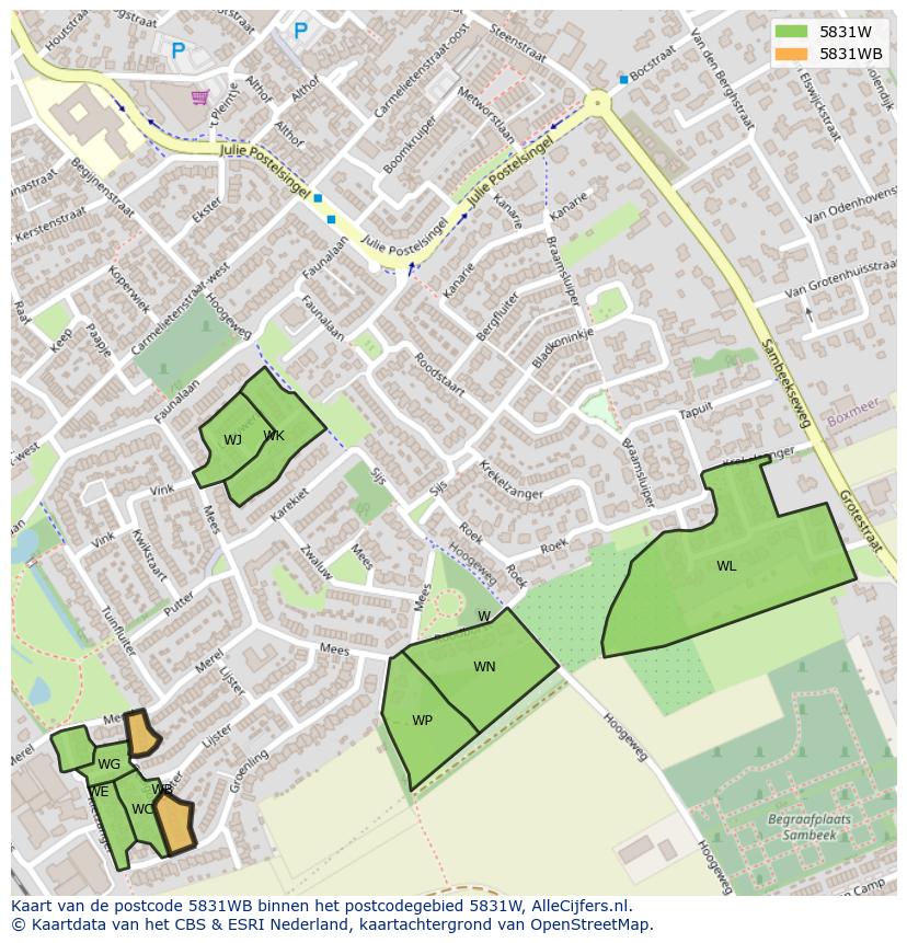 Afbeelding van het postcodegebied 5831 WB op de kaart.