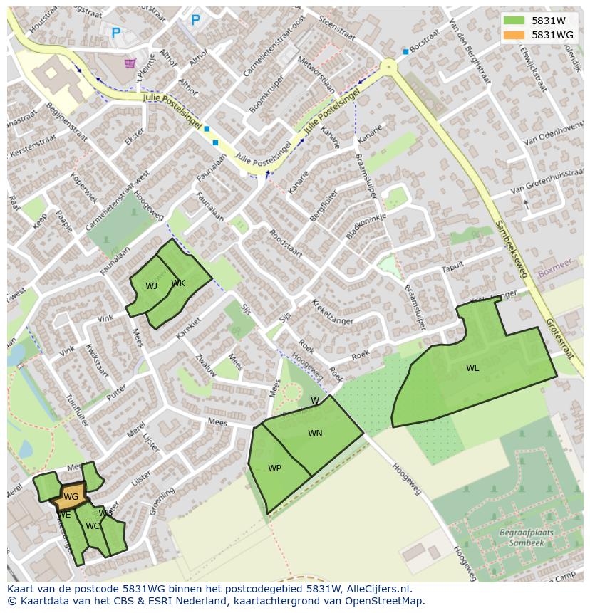 Afbeelding van het postcodegebied 5831 WG op de kaart.
