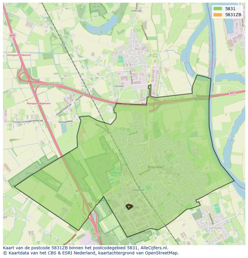 Afbeelding van het postcodegebied 5831 ZB op de kaart.
