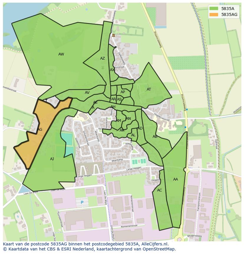 Afbeelding van het postcodegebied 5835 AG op de kaart.