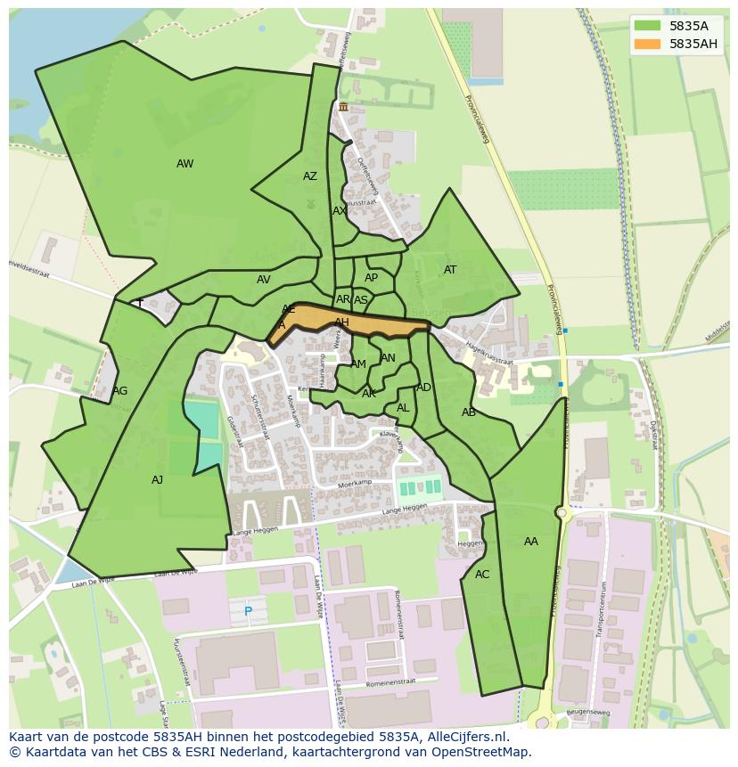 Afbeelding van het postcodegebied 5835 AH op de kaart.