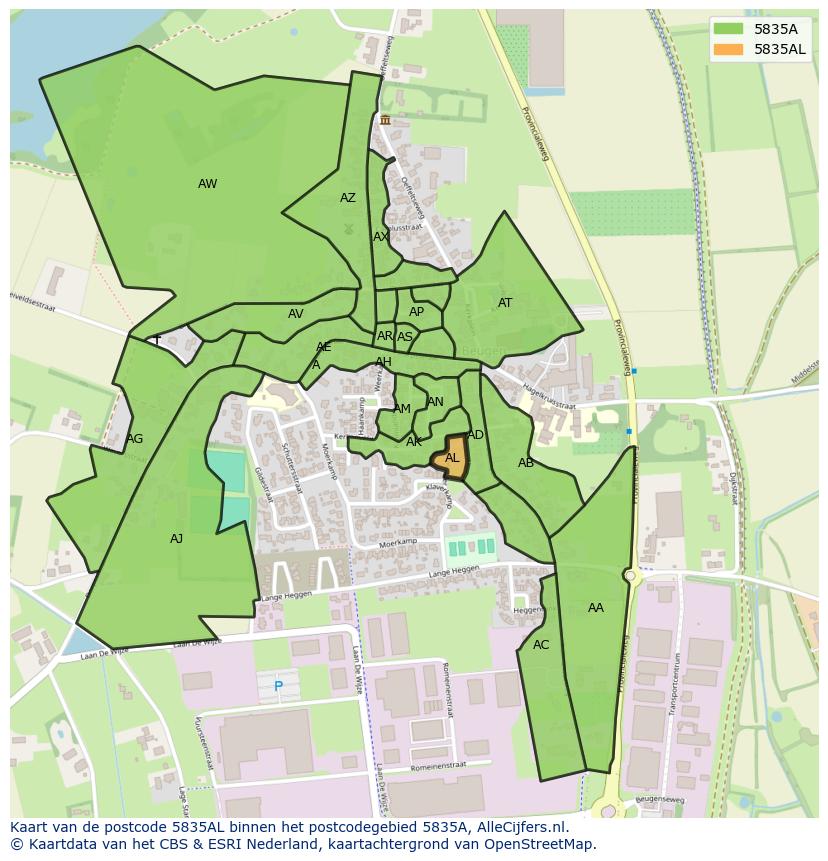 Afbeelding van het postcodegebied 5835 AL op de kaart.