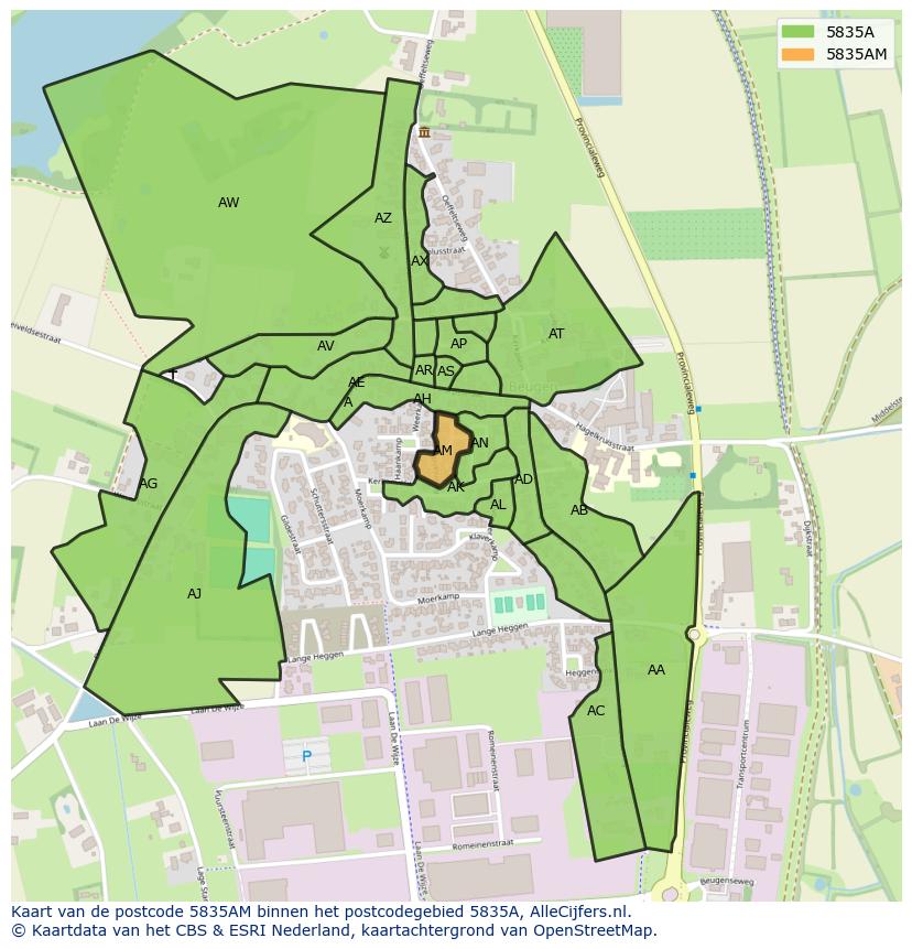 Afbeelding van het postcodegebied 5835 AM op de kaart.