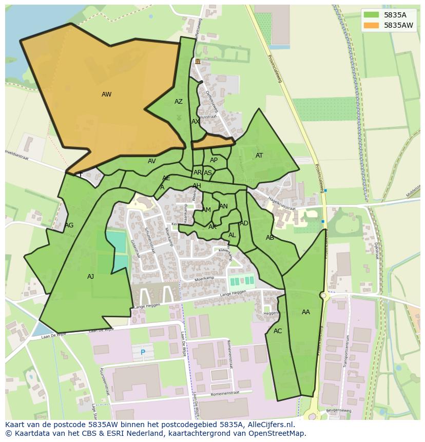 Afbeelding van het postcodegebied 5835 AW op de kaart.