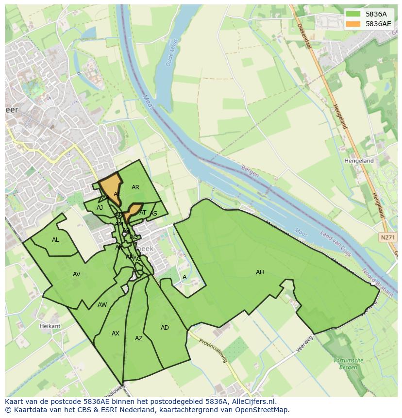 Afbeelding van het postcodegebied 5836 AE op de kaart.