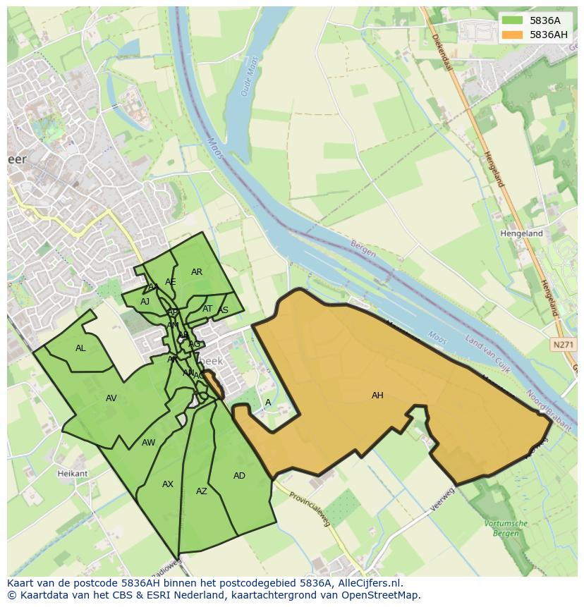 Afbeelding van het postcodegebied 5836 AH op de kaart.