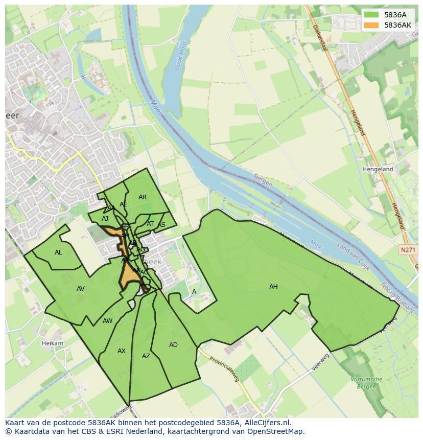 Afbeelding van het postcodegebied 5836 AK op de kaart.