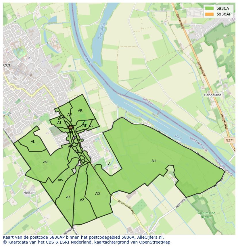 Afbeelding van het postcodegebied 5836 AP op de kaart.