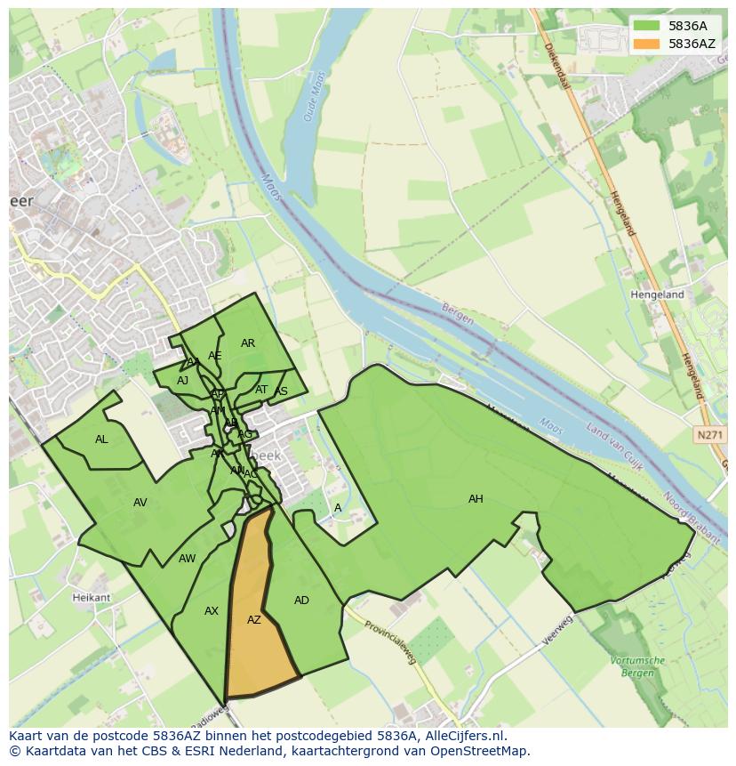 Afbeelding van het postcodegebied 5836 AZ op de kaart.