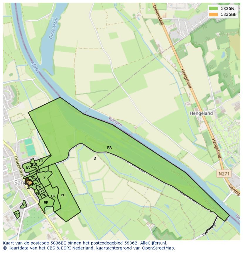 Afbeelding van het postcodegebied 5836 BE op de kaart.