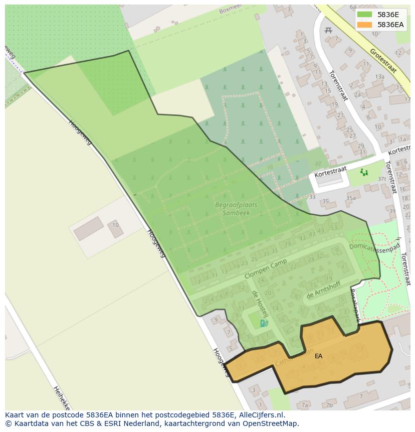 Afbeelding van het postcodegebied 5836 EA op de kaart.