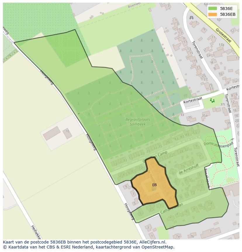 Afbeelding van het postcodegebied 5836 EB op de kaart.