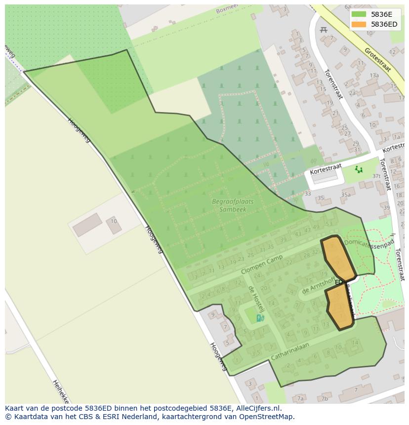 Afbeelding van het postcodegebied 5836 ED op de kaart.
