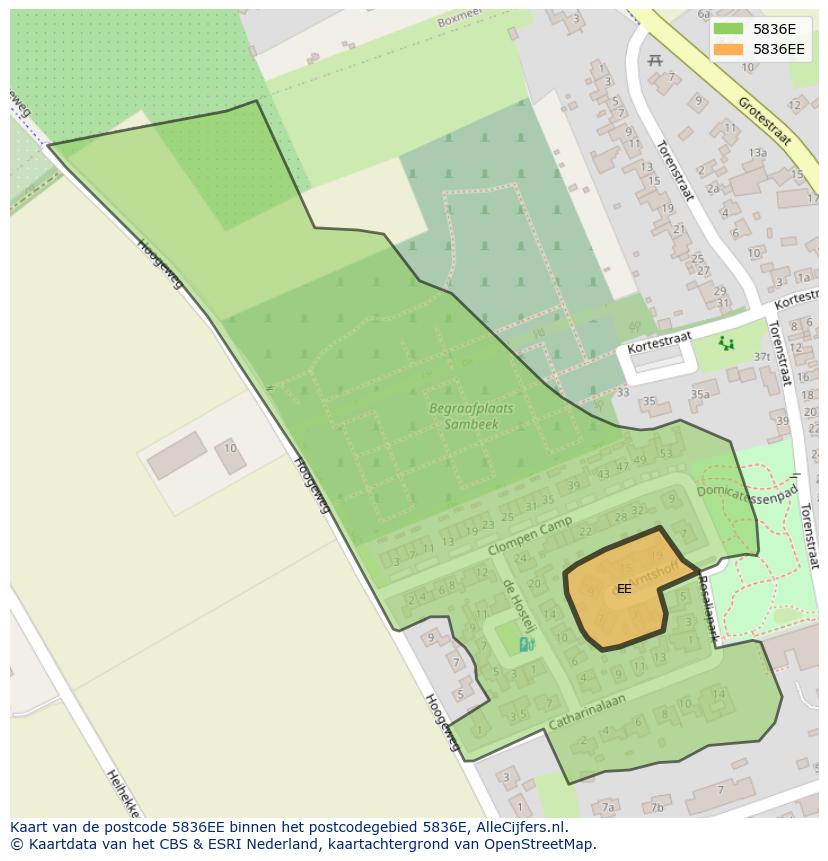 Afbeelding van het postcodegebied 5836 EE op de kaart.