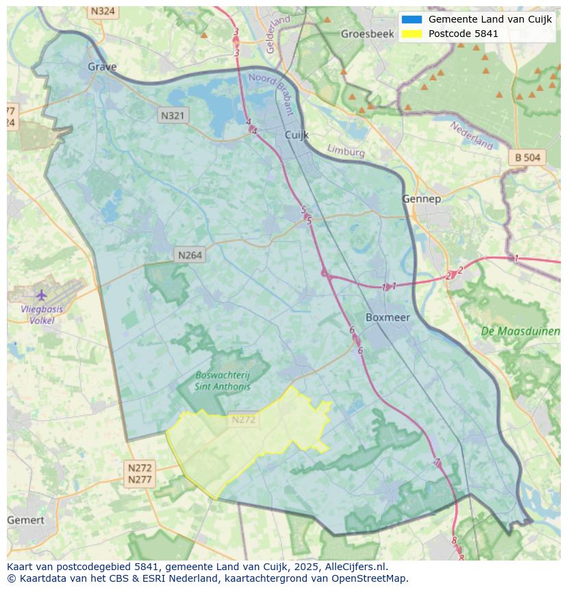 Afbeelding van het postcodegebied 5841 op de kaart.