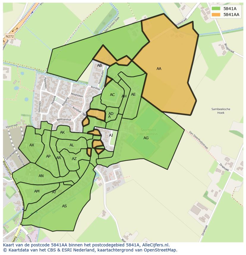 Afbeelding van het postcodegebied 5841 AA op de kaart.
