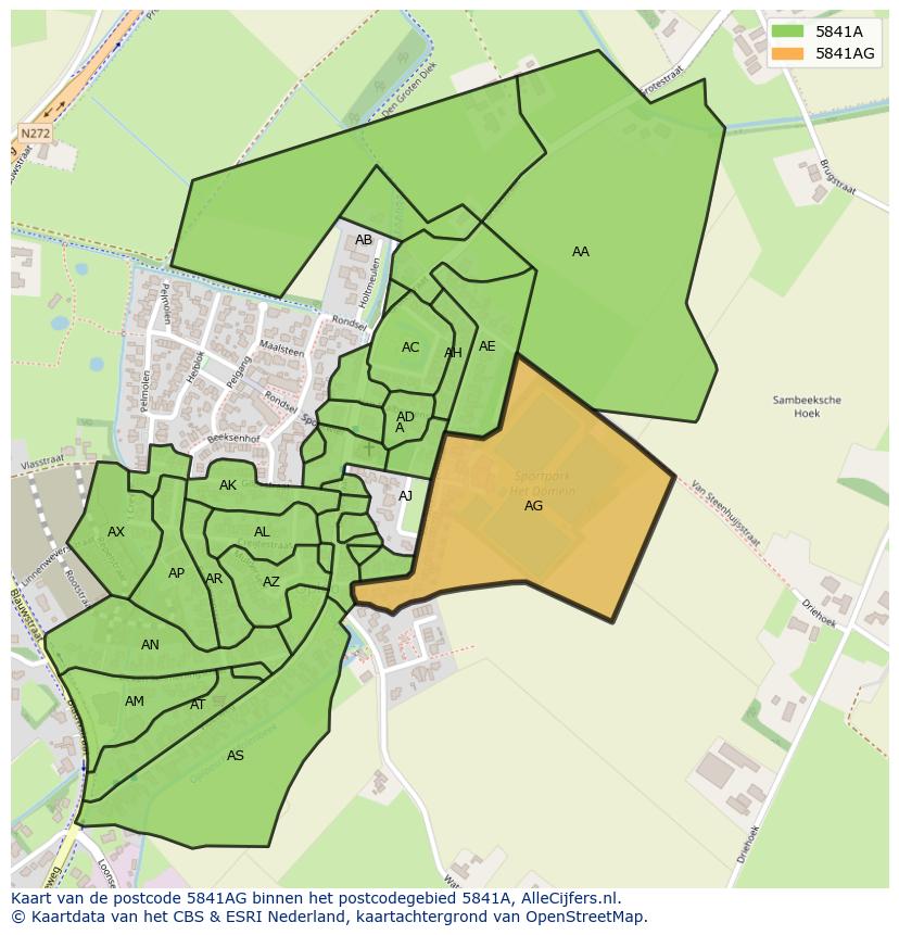 Afbeelding van het postcodegebied 5841 AG op de kaart.
