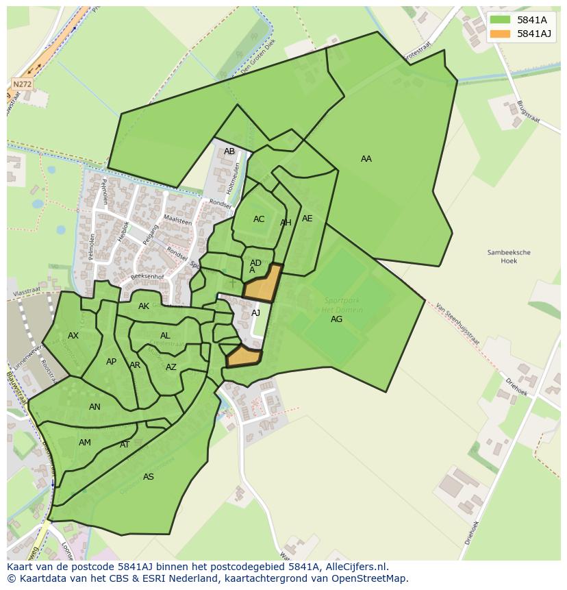 Afbeelding van het postcodegebied 5841 AJ op de kaart.