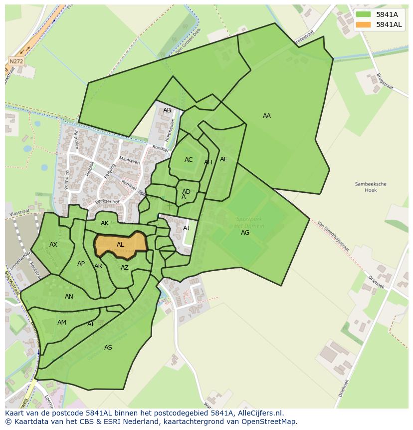 Afbeelding van het postcodegebied 5841 AL op de kaart.