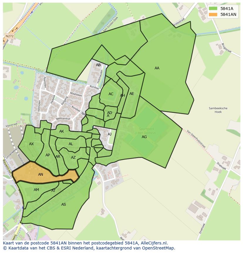 Afbeelding van het postcodegebied 5841 AN op de kaart.