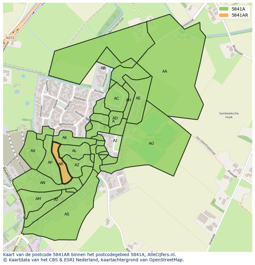 Afbeelding van het postcodegebied 5841 AR op de kaart.