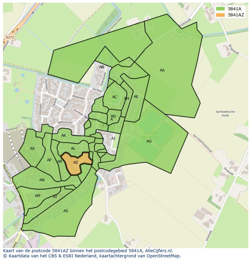 Afbeelding van het postcodegebied 5841 AZ op de kaart.