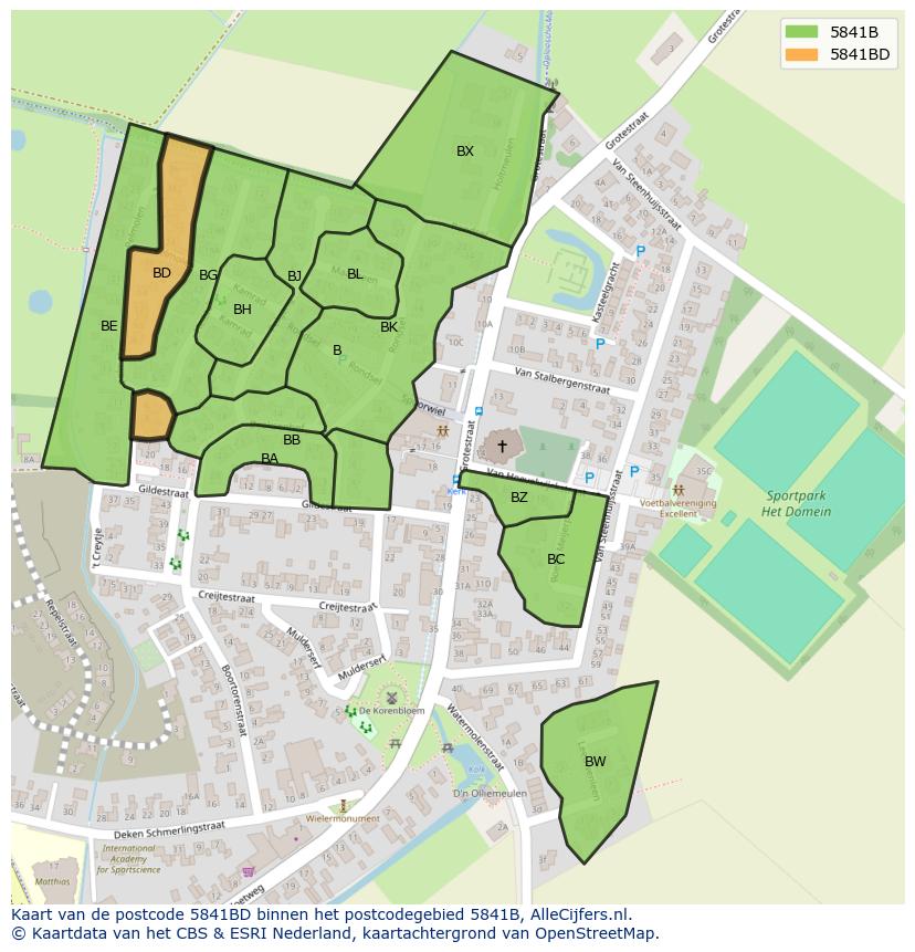 Afbeelding van het postcodegebied 5841 BD op de kaart.
