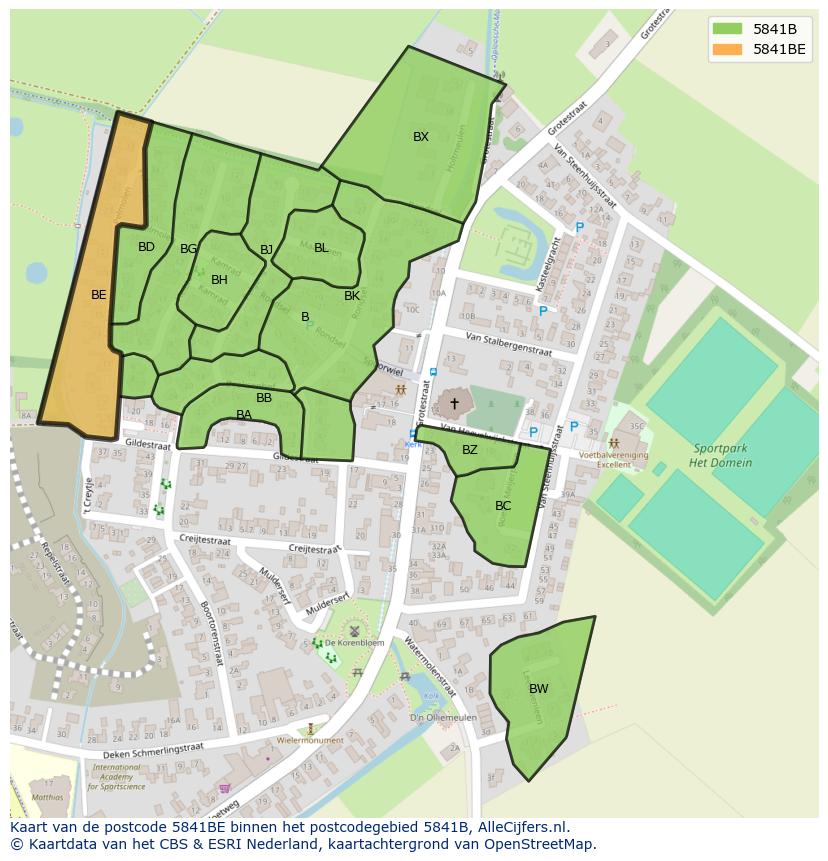 Afbeelding van het postcodegebied 5841 BE op de kaart.