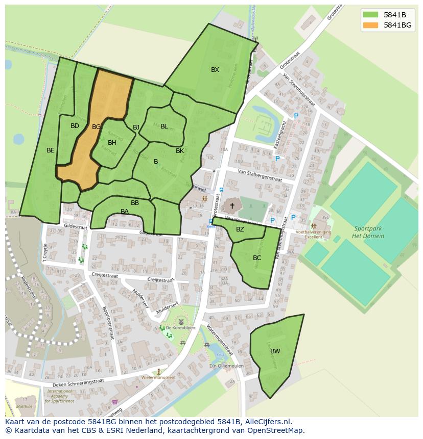 Afbeelding van het postcodegebied 5841 BG op de kaart.