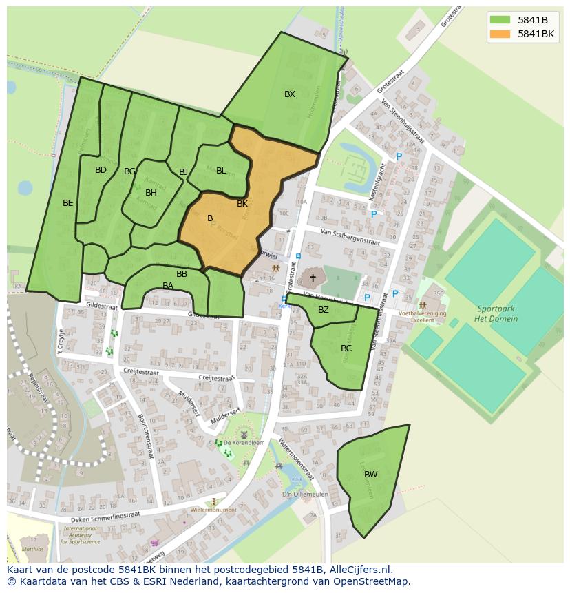 Afbeelding van het postcodegebied 5841 BK op de kaart.