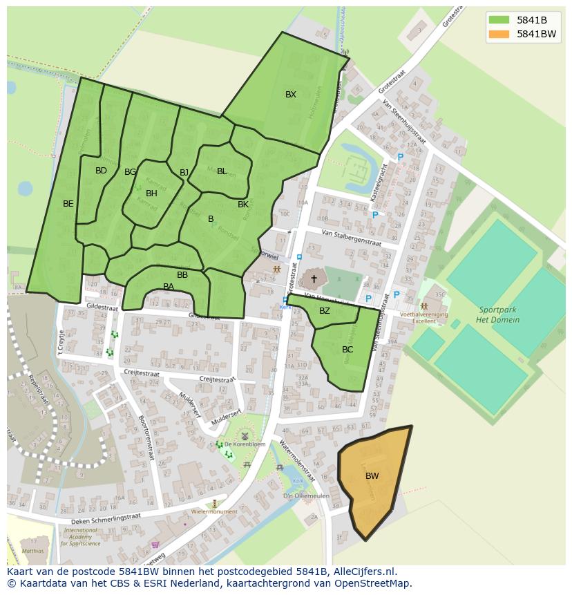 Afbeelding van het postcodegebied 5841 BW op de kaart.