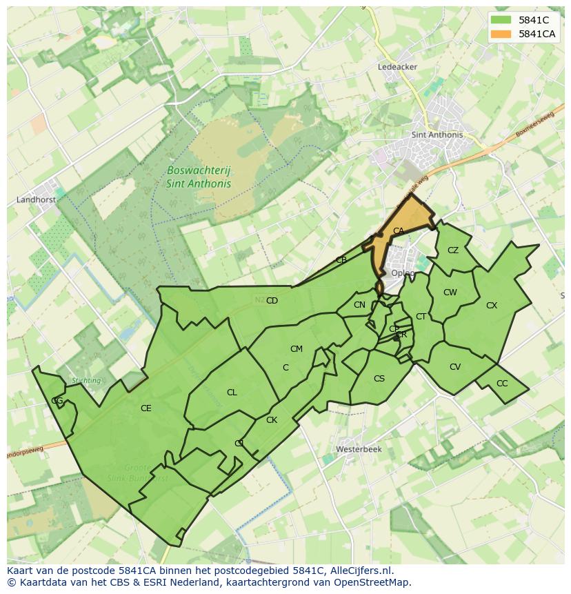 Afbeelding van het postcodegebied 5841 CA op de kaart.
