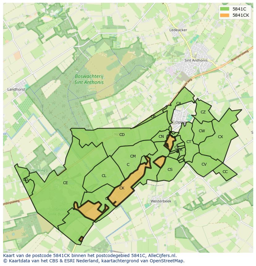 Afbeelding van het postcodegebied 5841 CK op de kaart.