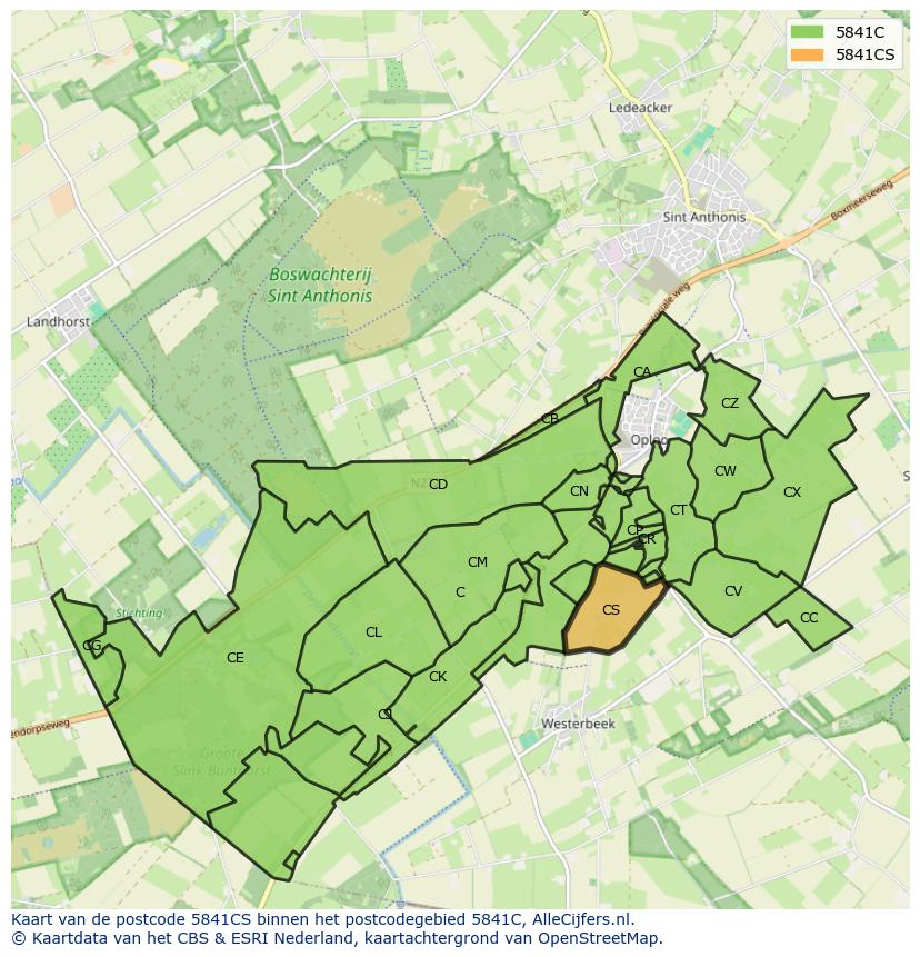 Afbeelding van het postcodegebied 5841 CS op de kaart.