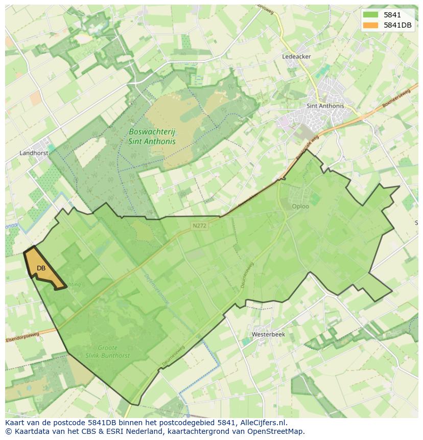 Afbeelding van het postcodegebied 5841 DB op de kaart.