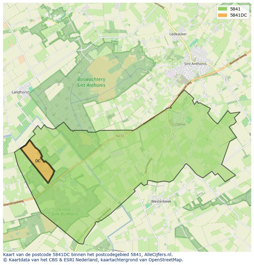 Afbeelding van het postcodegebied 5841 DC op de kaart.