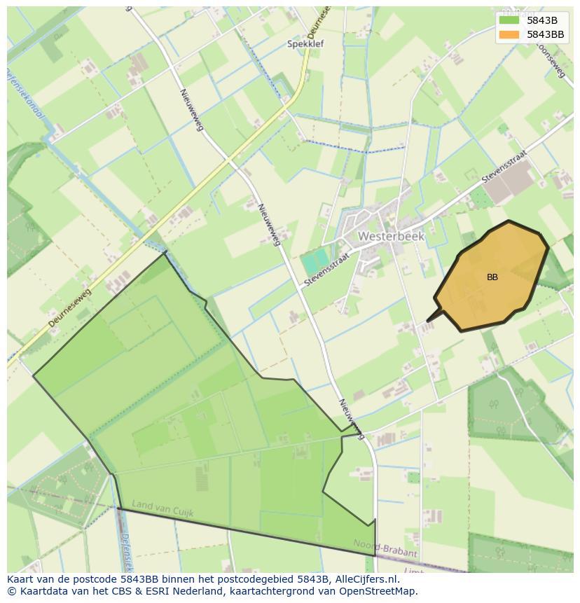 Afbeelding van het postcodegebied 5843 BB op de kaart.