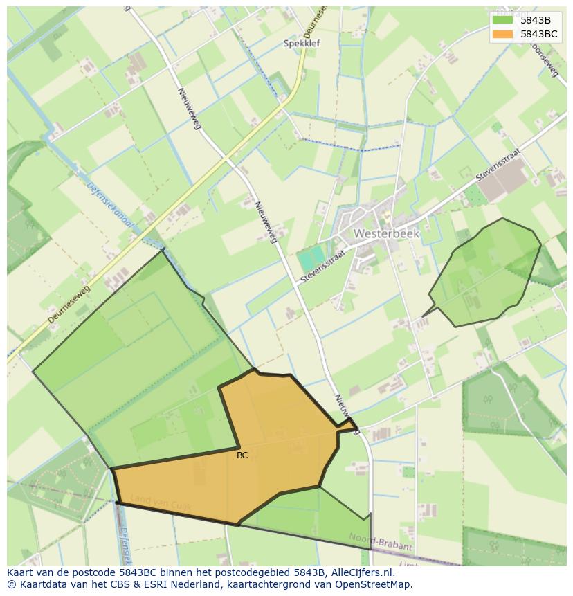 Afbeelding van het postcodegebied 5843 BC op de kaart.