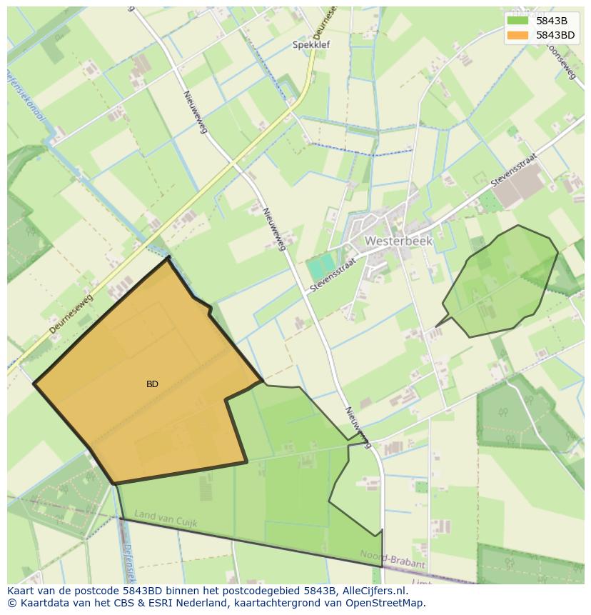 Afbeelding van het postcodegebied 5843 BD op de kaart.