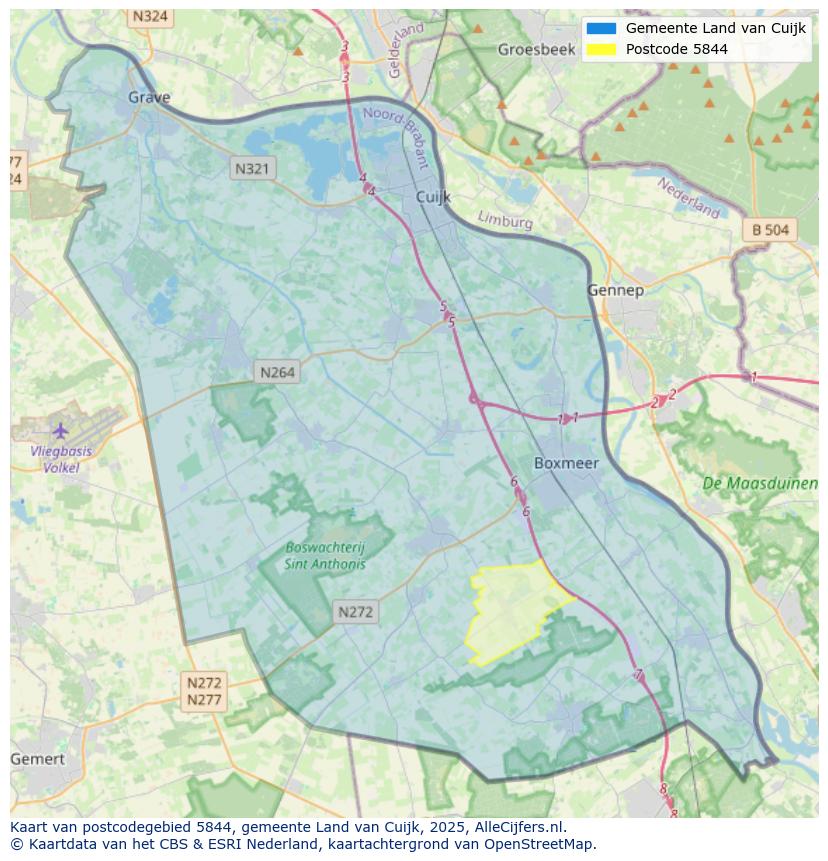 Afbeelding van het postcodegebied 5844 op de kaart.