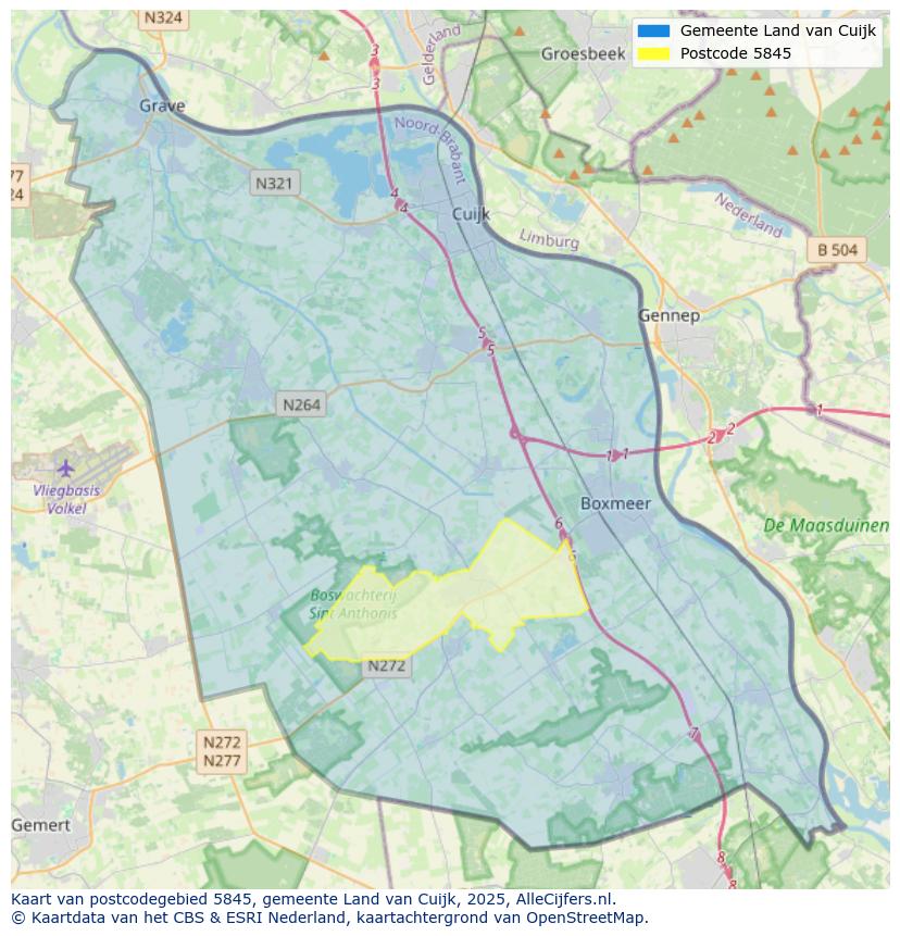Afbeelding van het postcodegebied 5845 op de kaart.