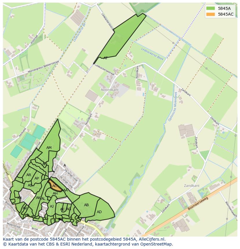 Afbeelding van het postcodegebied 5845 AC op de kaart.
