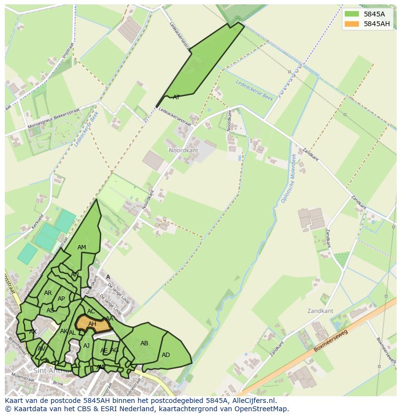 Afbeelding van het postcodegebied 5845 AH op de kaart.