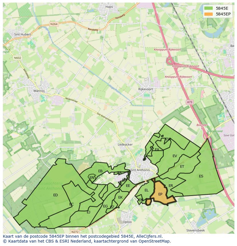 Afbeelding van het postcodegebied 5845 EP op de kaart.