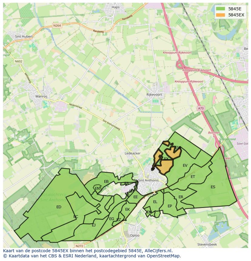 Afbeelding van het postcodegebied 5845 EX op de kaart.