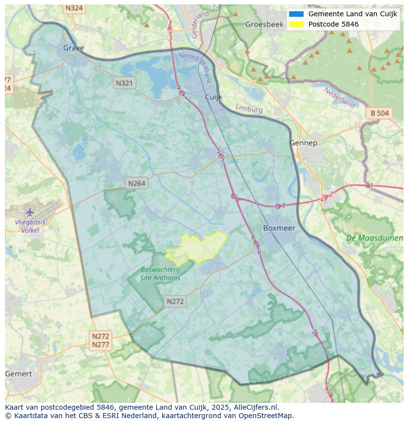 Afbeelding van het postcodegebied 5846 op de kaart.