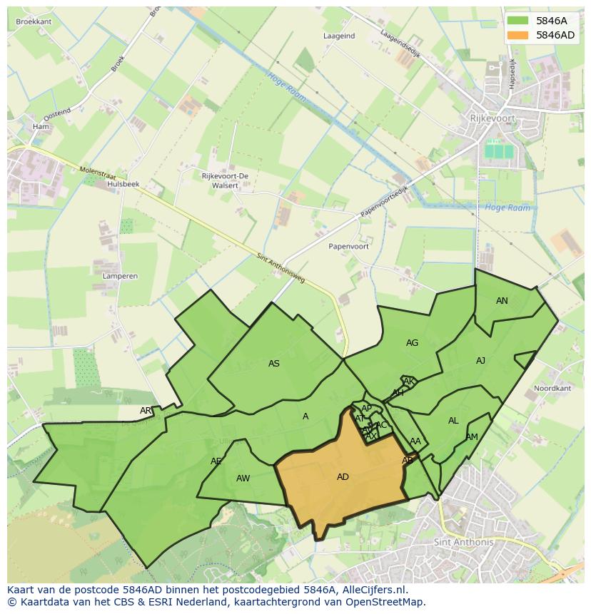 Afbeelding van het postcodegebied 5846 AD op de kaart.