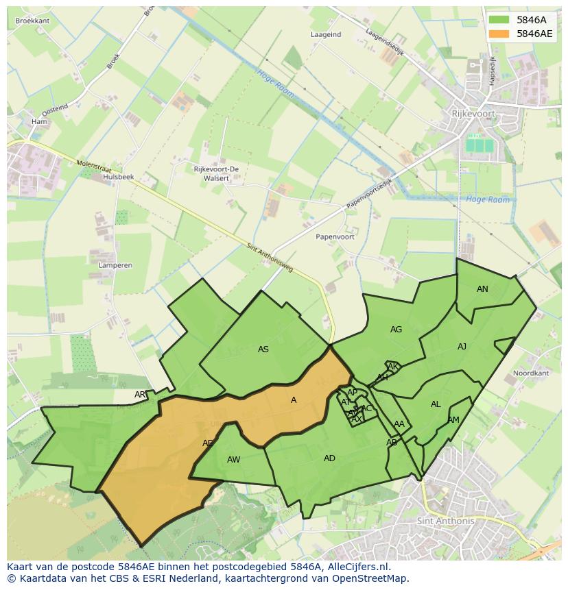Afbeelding van het postcodegebied 5846 AE op de kaart.