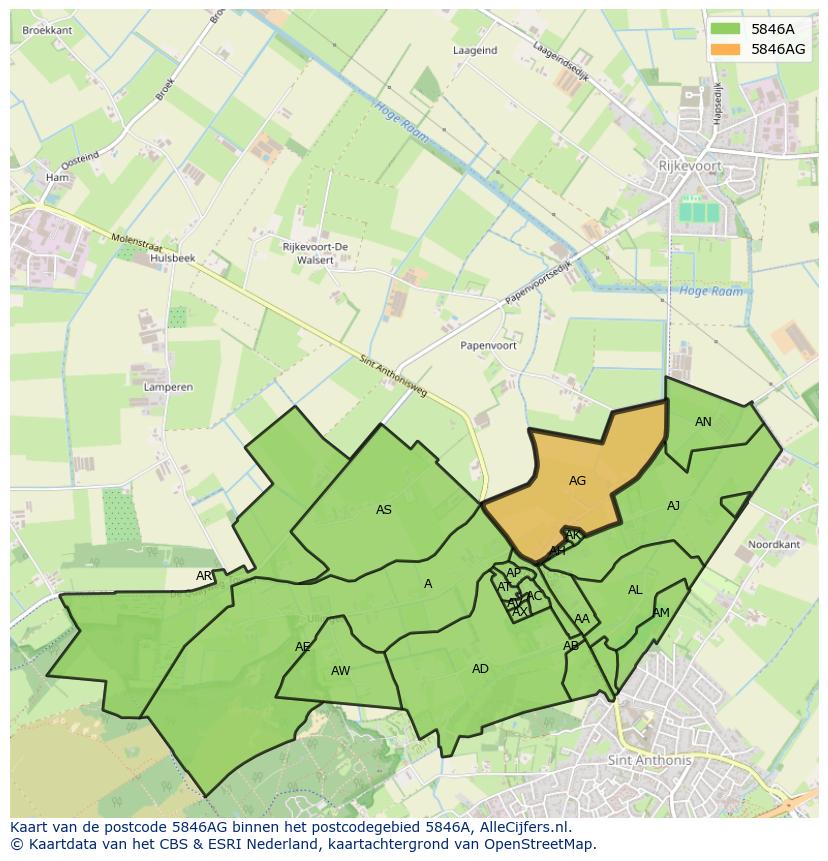 Afbeelding van het postcodegebied 5846 AG op de kaart.