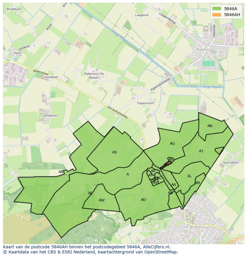 Afbeelding van het postcodegebied 5846 AH op de kaart.